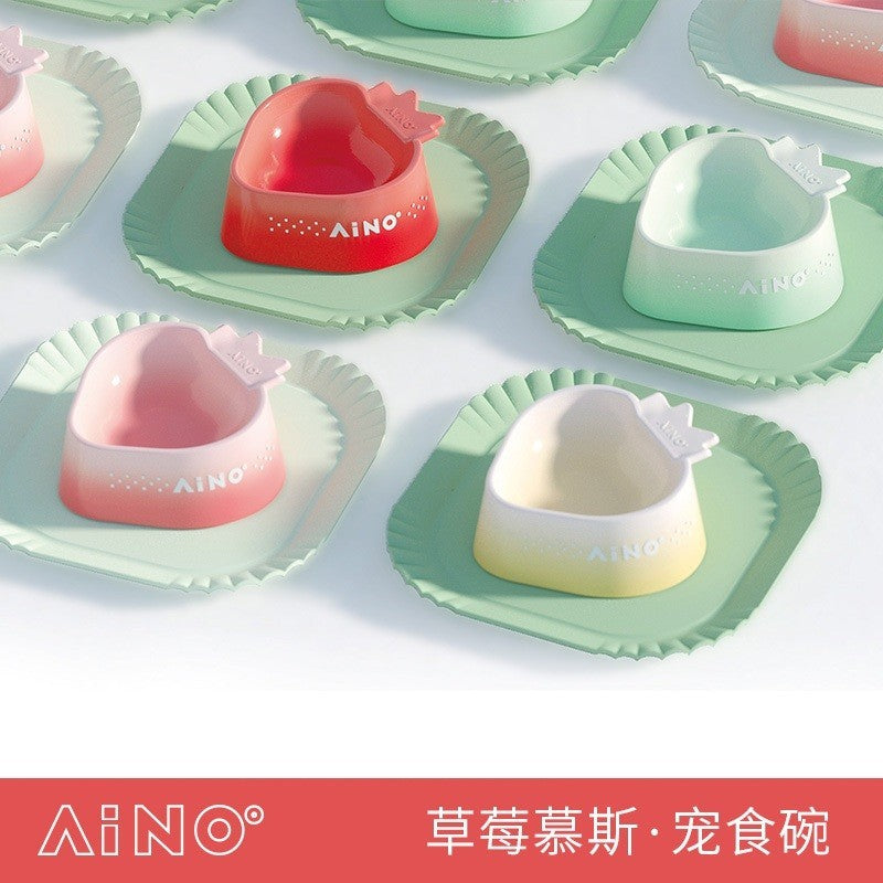 AiNo Strawberry Ceramic Cat Feeding Bowl Dog Pet Eating Tray Feeder