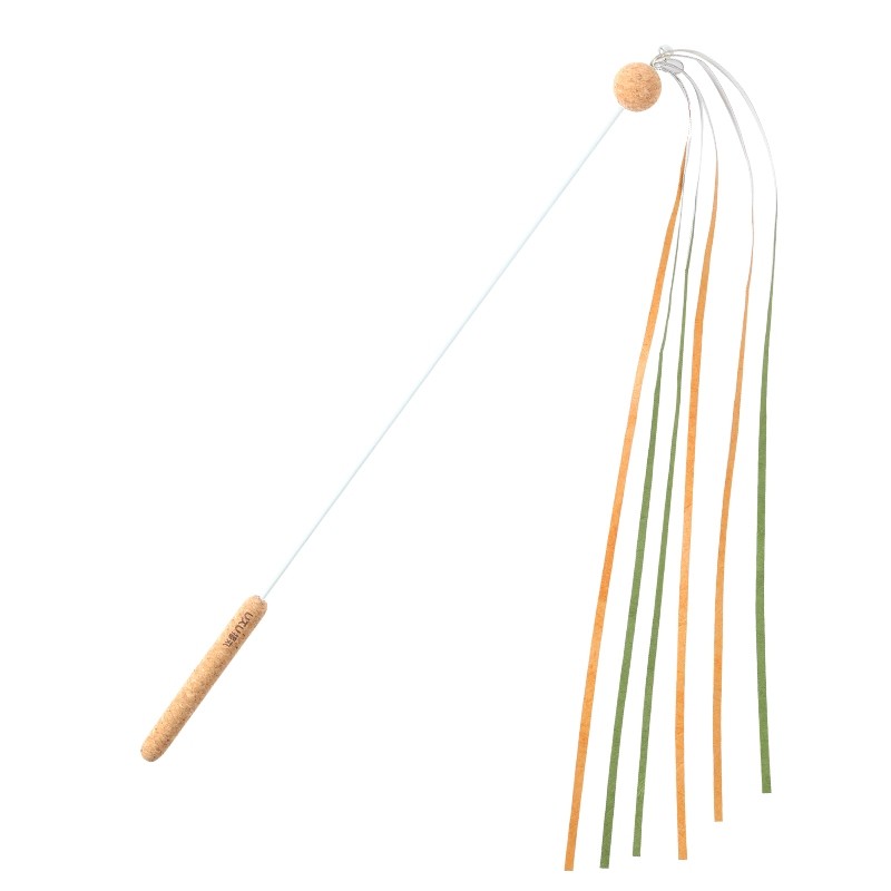 Fukumaru Long Tassel Cork Cat Teaser Wand 53cm Extra-Long Durable Design with Bell Cat Toy Pet