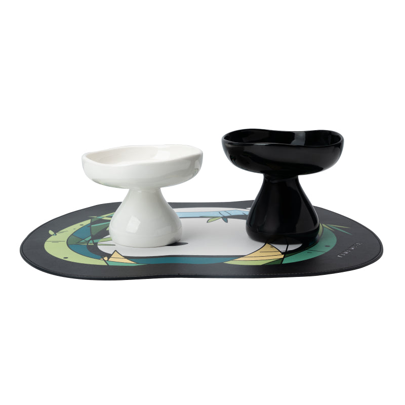 Kama Muta Black and White Mushroom Pet Bowl Set Cat Dog Ceramic Feeder