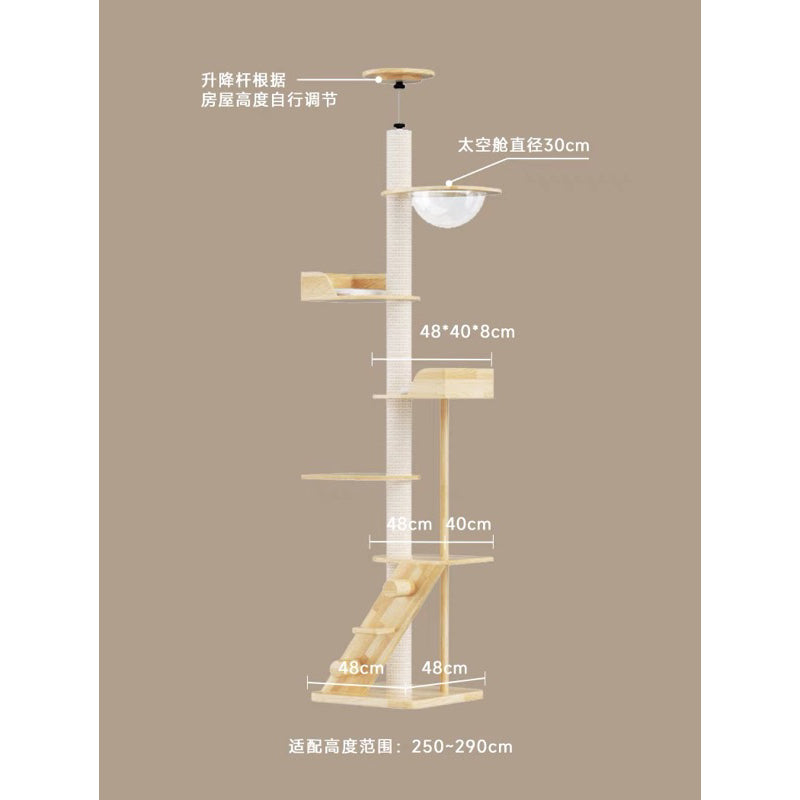 Petsbelle Sky Series Ceiling Cat Condo Climber Tree Solid Wood Scratcher Scratch Post Pet House