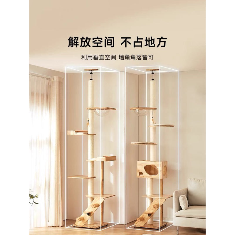 Petsbelle Sky Series Ceiling Cat Condo Climber Tree Solid Wood Scratcher Scratch Post Pet House
