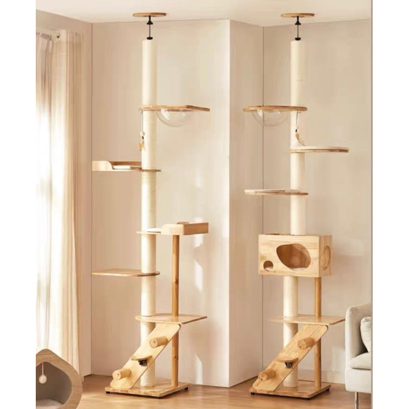Petsbelle Sky Series Ceiling Cat Condo Climber Tree Solid Wood Scratcher Scratch Post Pet House