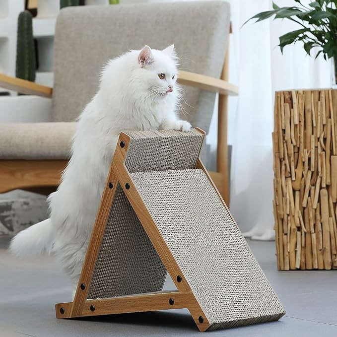 Fukumaru 3 Sided Vertical Cat Scratcher Cardboard Scratching Post Triangle Tunnel Pet Toy