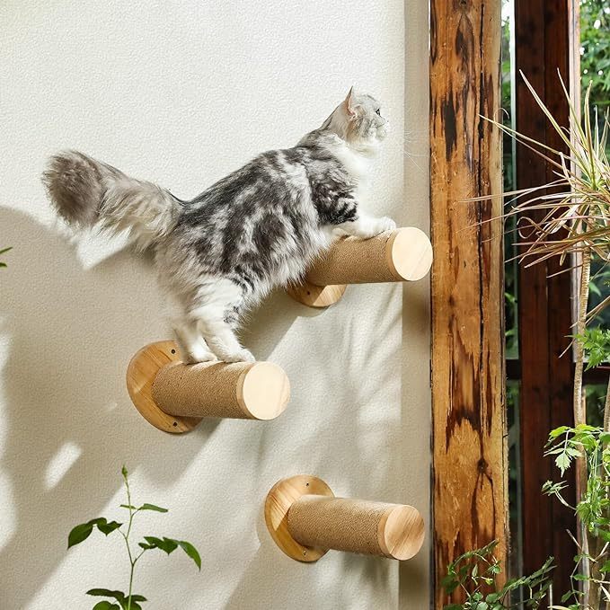 FUKUMARU Cat Wall Furniture,11.8 Inch Cat Wall Steps for Drywall Stairs of 2