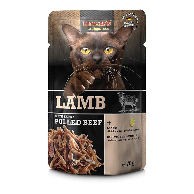 Leonardo Pulled Beef Series 70g Cat Wet Food Pouch Complete Meal Made in Germany Bewital