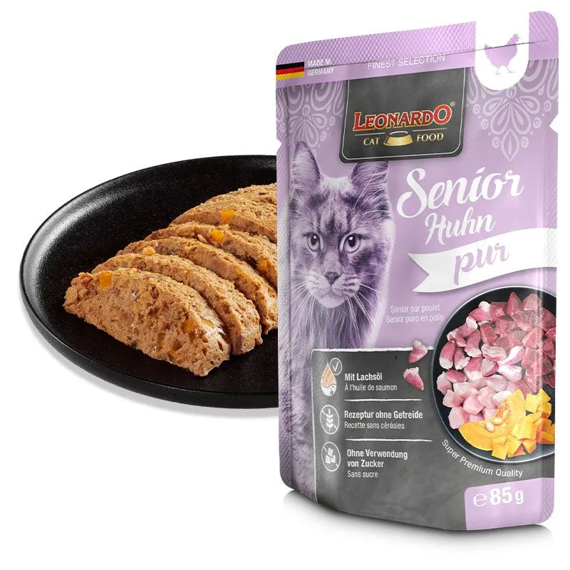 Leonardo Finest Selection Senior Pouches 85g Wet Food Completely Feed for Cat Made in Germany