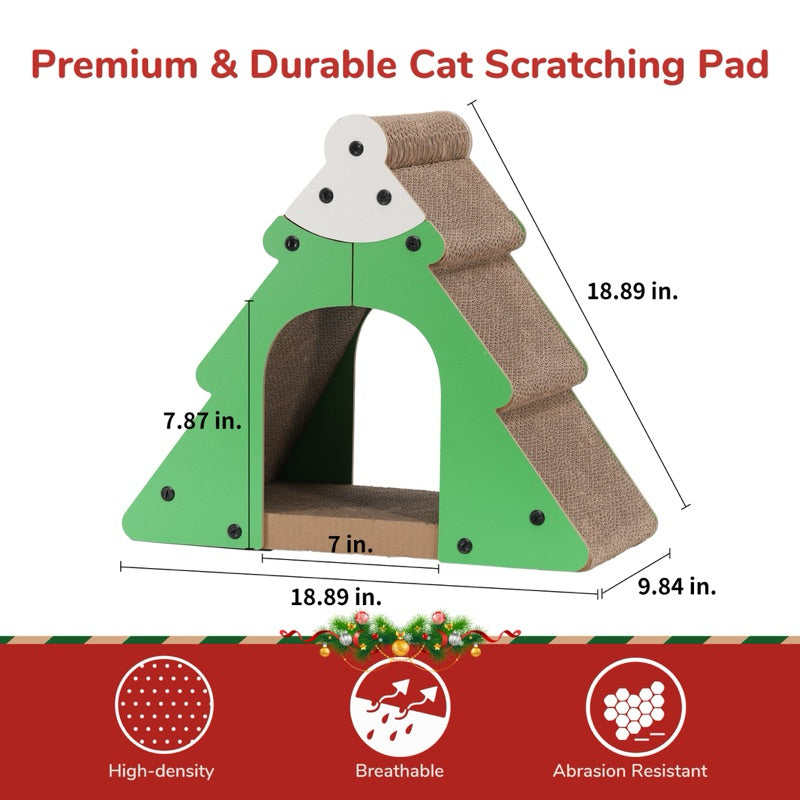 FUKUMARU Cat Scratcher Christmas Tree Cat Scratching Tower, 2-in-1 Cat Scratcher and Cave Cardboard