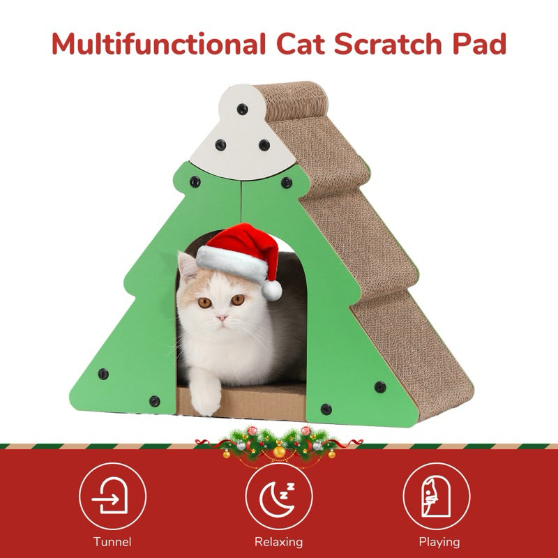 FUKUMARU Cat Scratcher Christmas Tree Cat Scratching Tower, 2-in-1 Cat Scratcher and Cave Cardboard