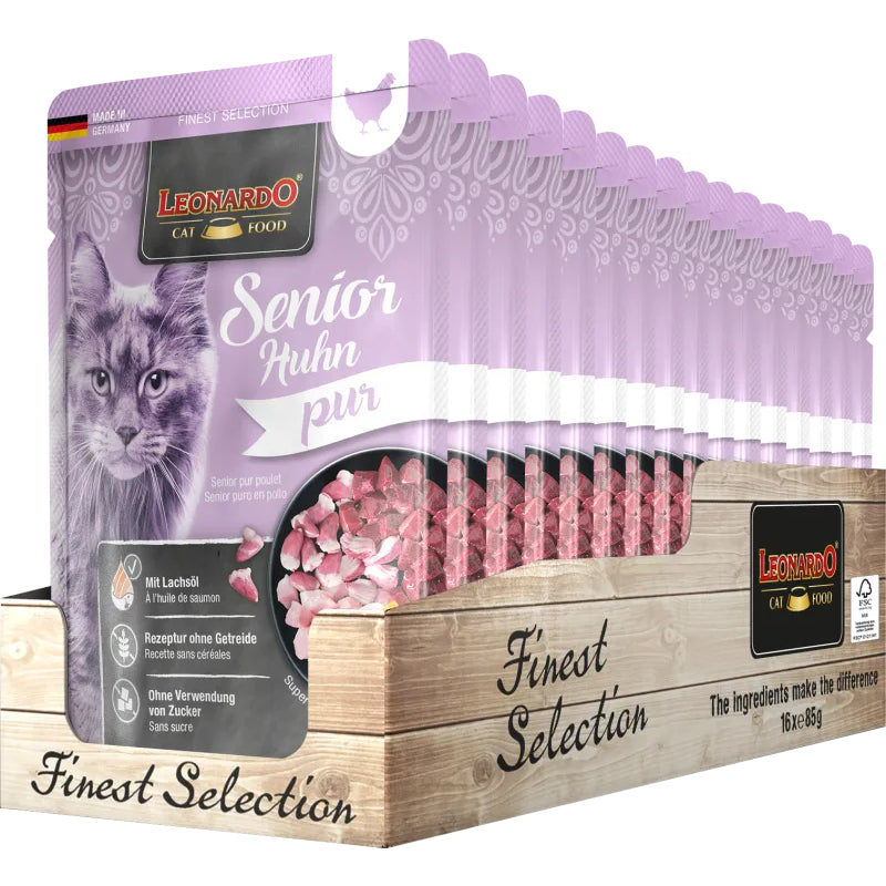 Leonardo Finest Selection Senior Chicken Pure 16 x 85g Pouch Cat Wet Food Completely Feed Germany