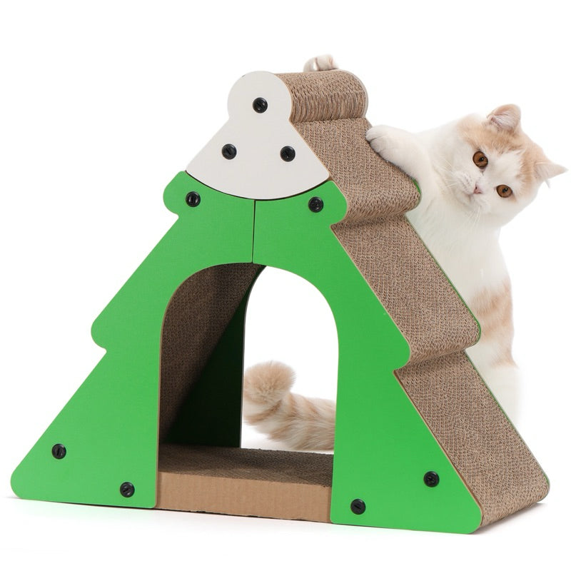 FUKUMARU Cat Scratcher Christmas Tree Cat Scratching Tower, 2-in-1 Cat Scratcher and Cave Cardboard