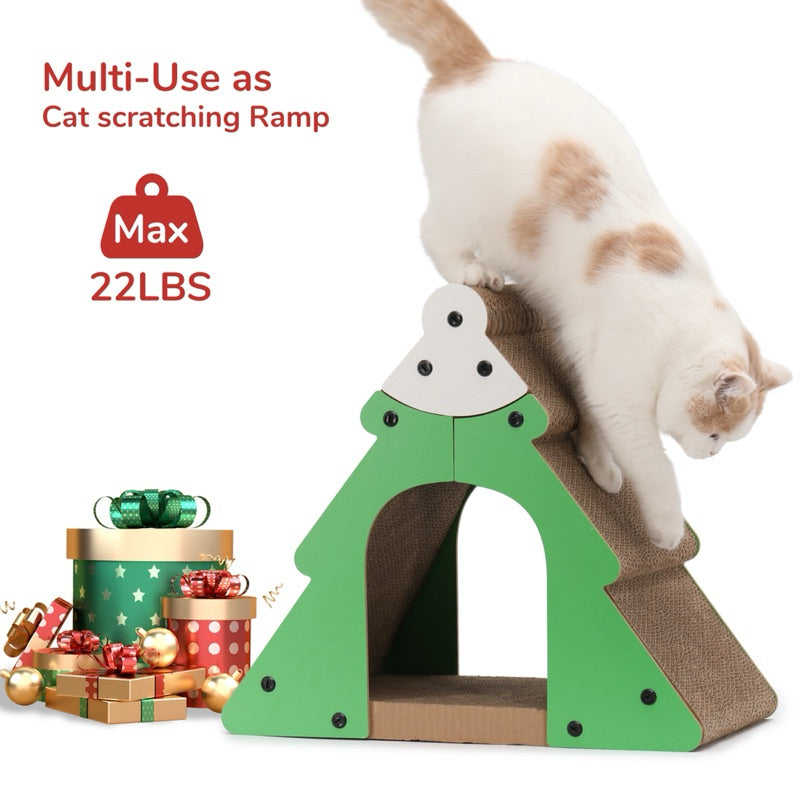 FUKUMARU Cat Scratcher Christmas Tree Cat Scratching Tower, 2-in-1 Cat Scratcher and Cave Cardboard