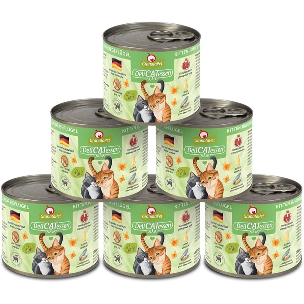GranataPet DeliCATessen Kitten / Junior Poultry 85g/200g x 6 Cat Complete Wet Food Made in Germany