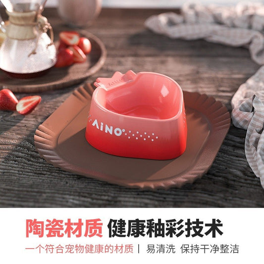 AiNo Strawberry Ceramic Cat Feeding Bowl Dog Pet Eating Tray Feeder