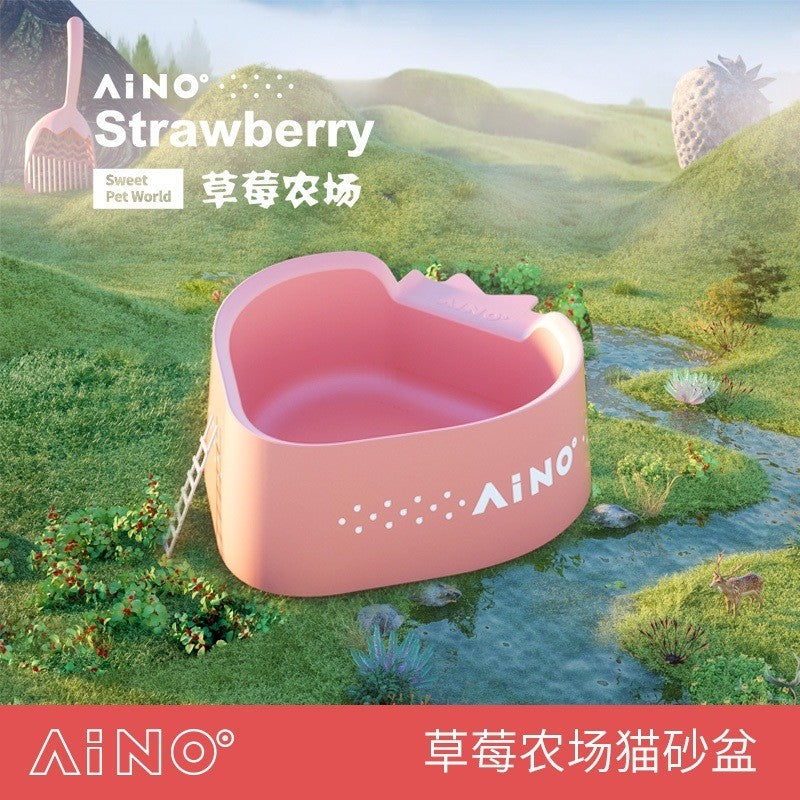 AiNo Cat Litter Box Strawberry Large Pet Toilet Open