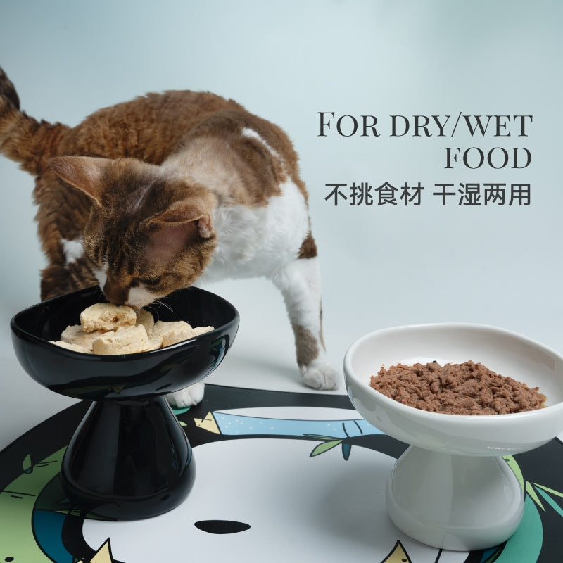 Kama Muta Black and White Mushroom Pet Bowl Set Cat Dog Ceramic Feeder