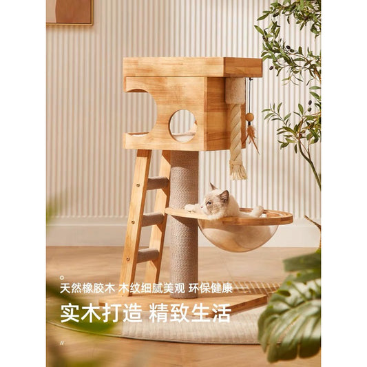 Petsbelle Mercure Cat Condo Wood Cat Tree Solid Wood Multi Layer Scratch Scratcher Toy Pet House