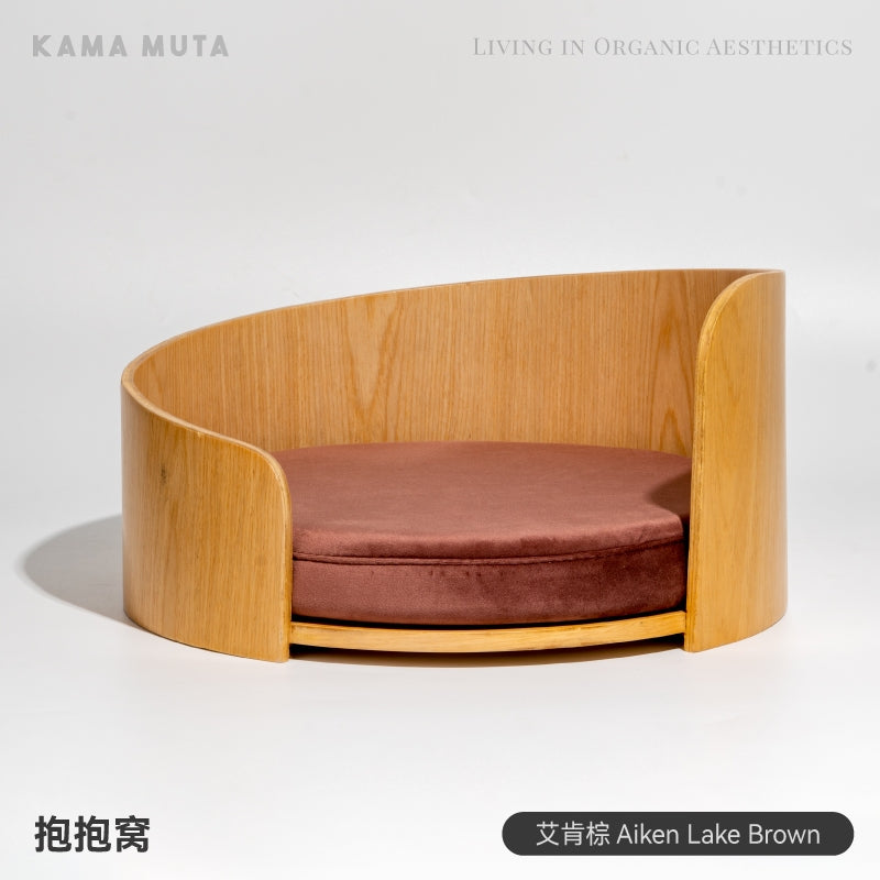 KAMA MUTA Pet Hugging Wooden Base Cuddle Cat Bed