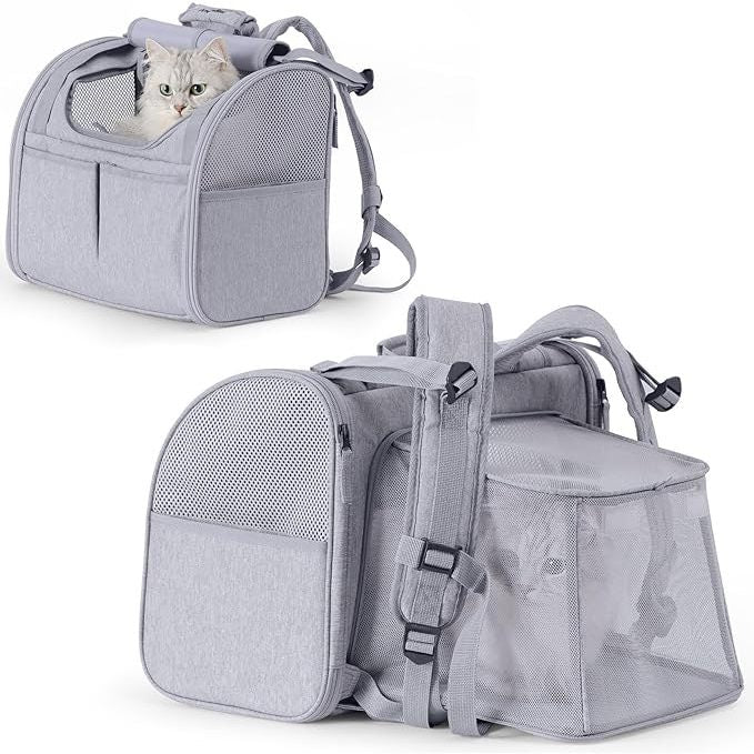 Fukumaru Cat Backpack Adjustable Dog Carrier with Pockets Soft Sided Cage Pet Travel Bag