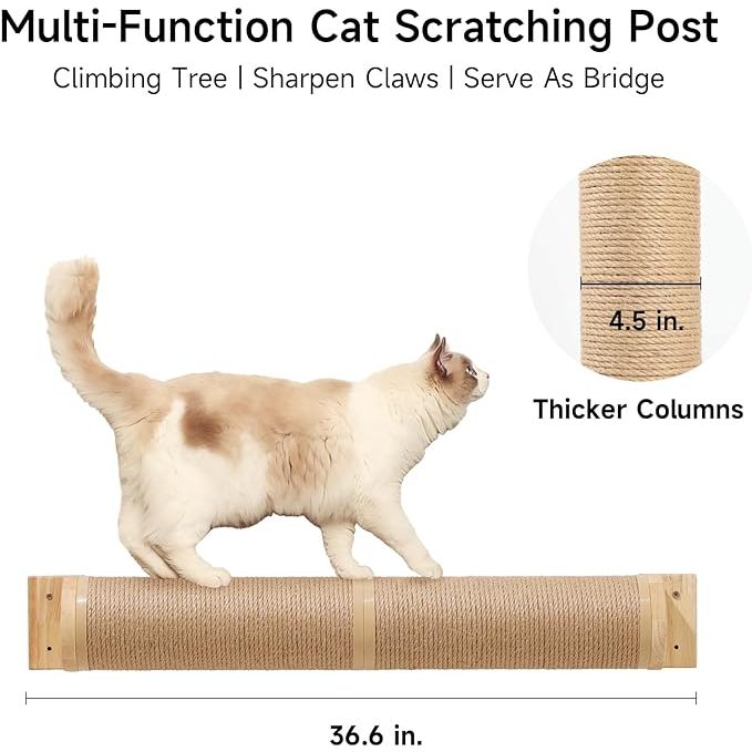 Fukumaru Cat Scratching Post Wall Furniture Solid Wood Wall Mounted Cat Scratcher Columns