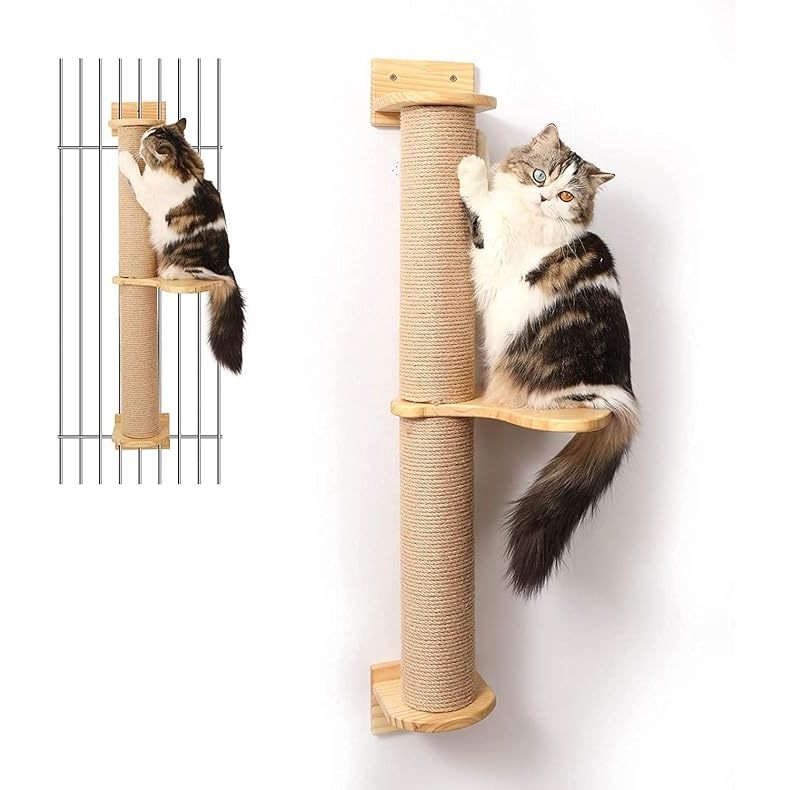 Fukumaru Cat Scratching Post Wall Furniture Solid Wood Wall Mounted Cat Scratcher Columns