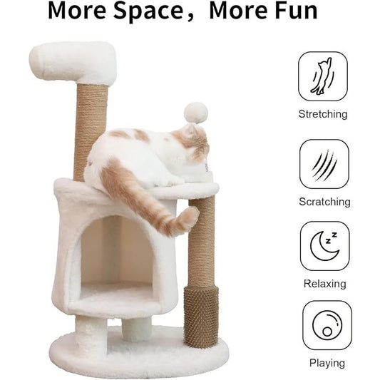 FUKUMARU Cat Scratching Post 33.5 inch White Horse Cat Tree Condo House Tower Climber Pet Toy