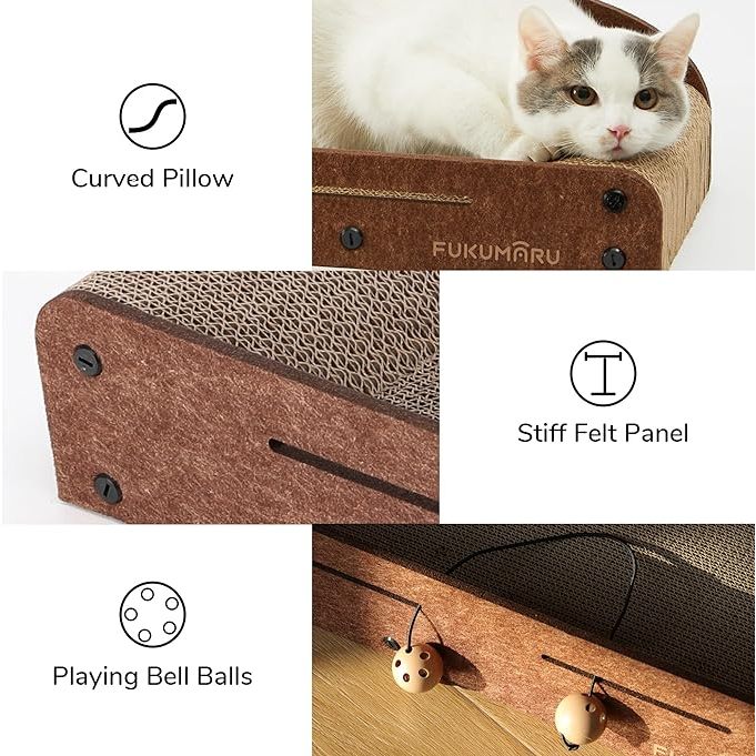 FUKUMARU 21 Inch Cat Scratcher Cardboard Cat Lounger Durable Bed Pet Sofa with Toys