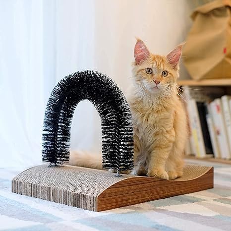 Fukumaru Cat Self Groomer Arch Scratcher with Scratching Pad Massager Toy Brush Pet Bed