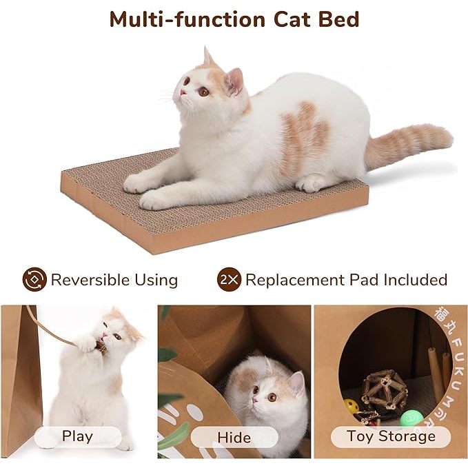 Fukumaru Cat House Paper Bag Multi Function Enclosed Kraft Cat Condo Scratcher House