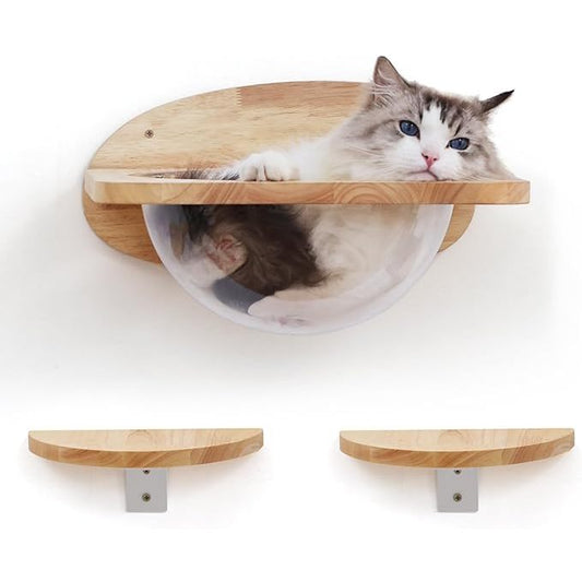 Fukumaru Cat Wall Furniture Set Transparent Capsule Shelves with 2 PCs Pedals