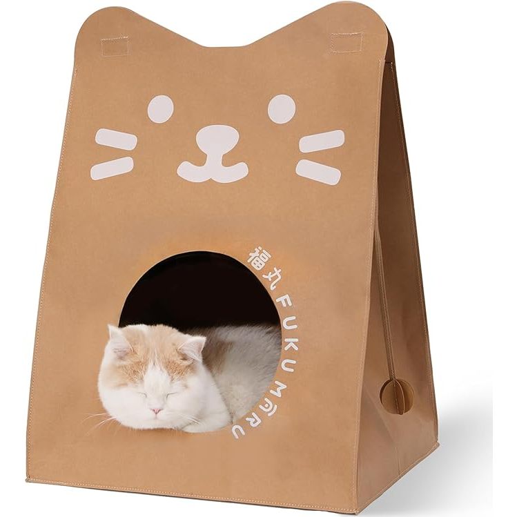 Fukumaru Cat House Paper Bag Multi Function Enclosed Kraft Cat Condo Scratcher House