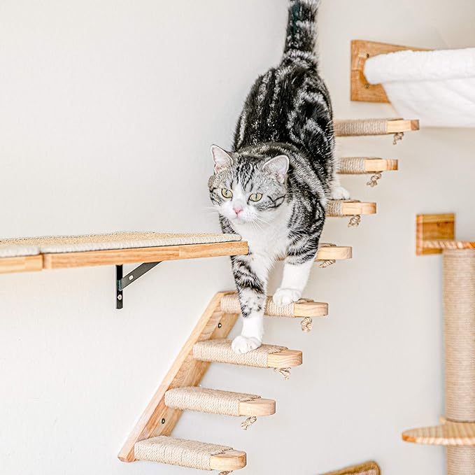 Fukumaru Cat Climbing Self Wall Mounted Four Step Cat Stairway with Jute Scratching for Pets Perch