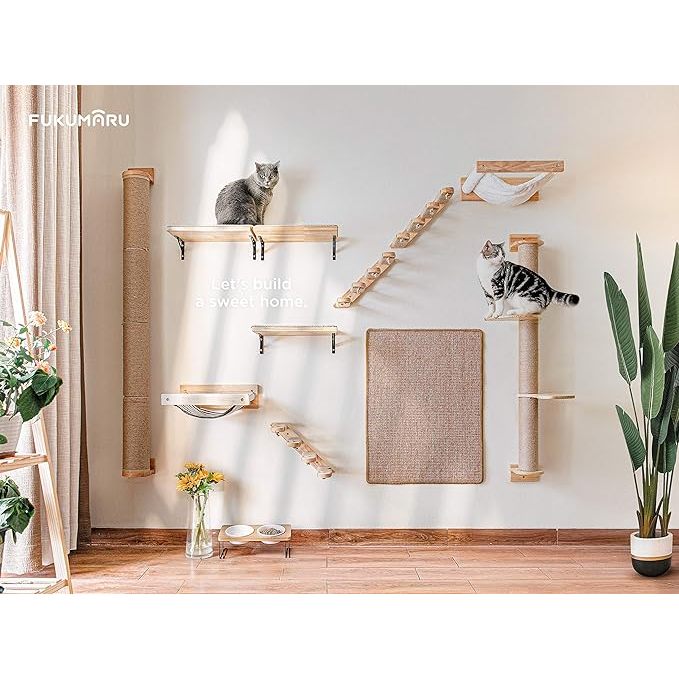 Fukumaru Cat Climbing Self Wall Mounted Four Step Cat Stairway with Jute Scratching for Pets Perch