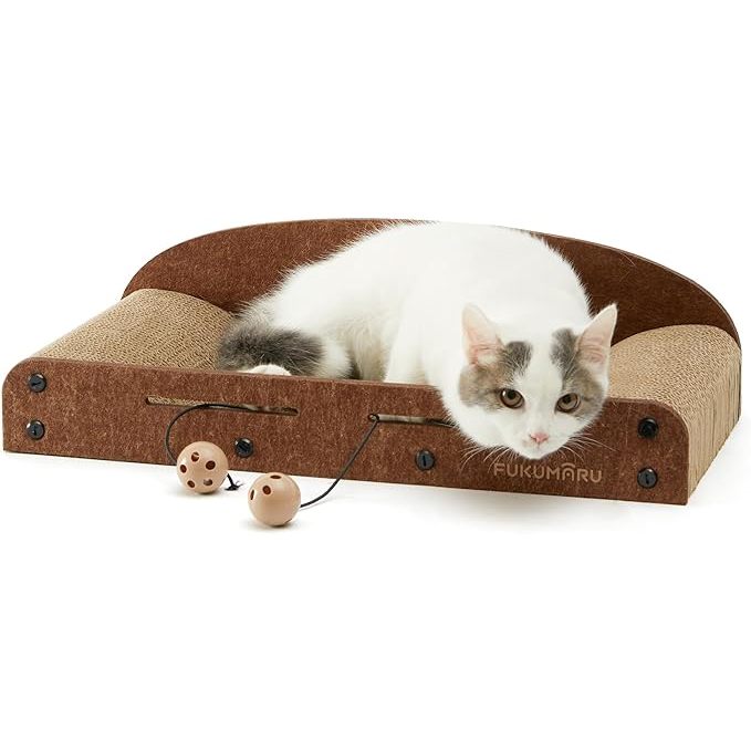 FUKUMARU 21 Inch Cat Scratcher Cardboard Cat Lounger Durable Bed Pet Sofa with Toys