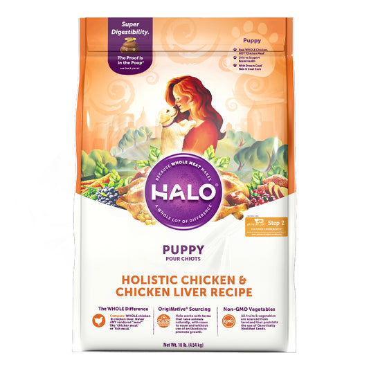 Halo Holistic Puppy Chicken & Chicken Liver Recipe 10lb 4.54kg Dog Dry Food