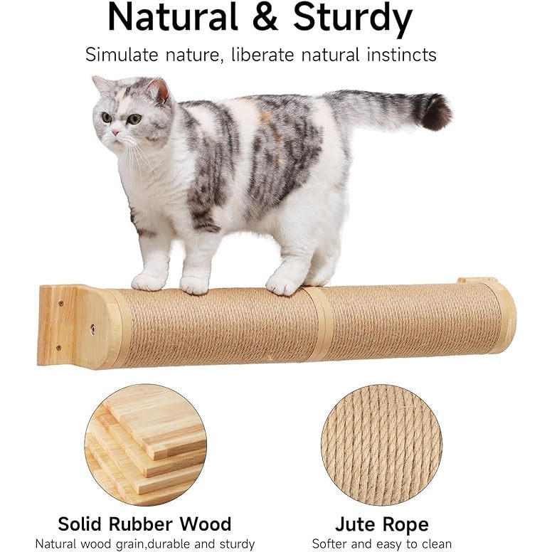 Fukumaru Cat Scratching Post Wall Furniture Solid Wood Wall Mounted Cat Scratcher Columns