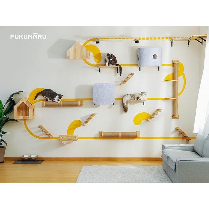 Fukumaru Cat Scratching Post Wall Furniture Solid Wood Wall Mounted Cat Scratcher Columns