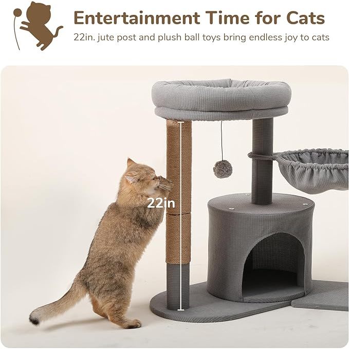 FUKUMARU 26" Cat Scratching Post 4 in 1 Cat Tree Condo Scratcher House Hammock Pet Bed Climber