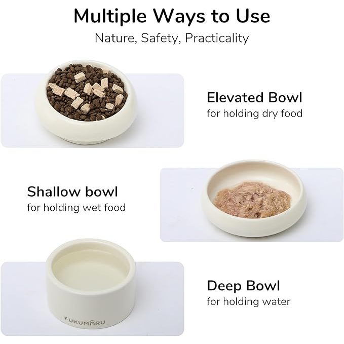 Fukumaru Elevated Cat Bowls Combined Three Bowl Set Ceramic Feeder Dog Pet Water Feed Set