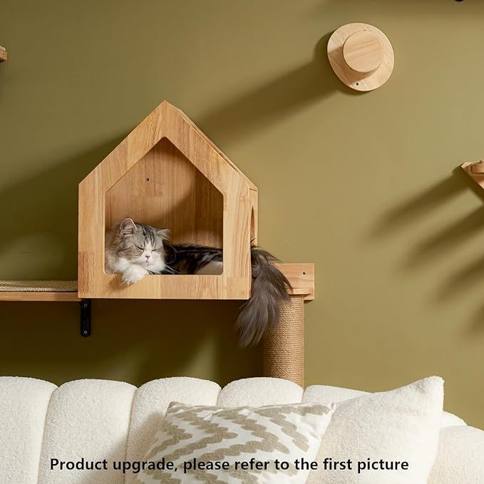 FUKUMARU Cat Bed Wall Mounted Wooden Furniture House Perch Cat Tree Birch Plywood Condo