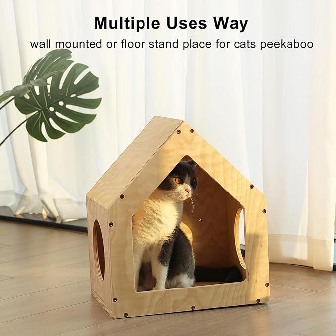 FUKUMARU Cat Bed Wall Mounted Wooden Furniture House Perch Cat Tree Birch Plywood Condo