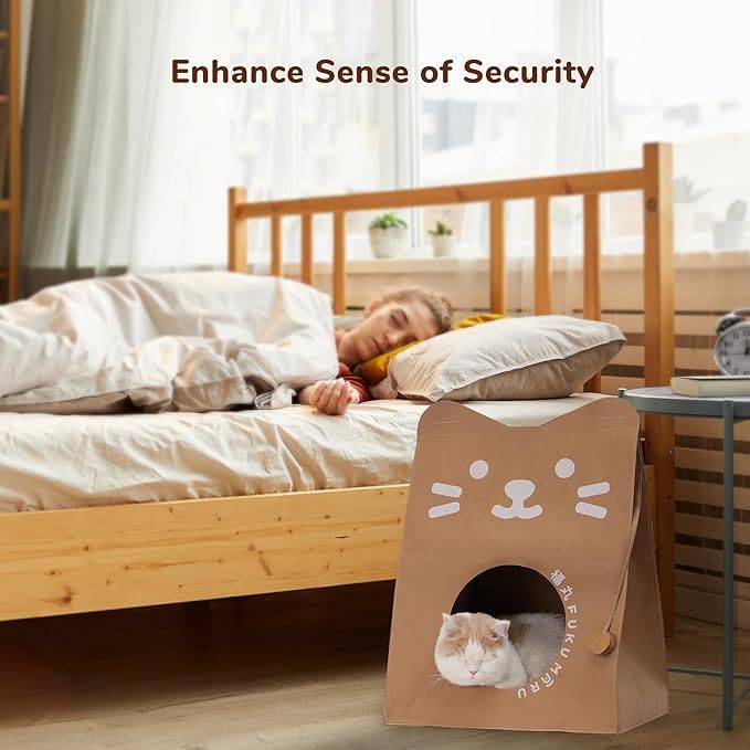 Fukumaru Cat House Paper Bag Multi Function Enclosed Kraft Cat Condo Scratcher House