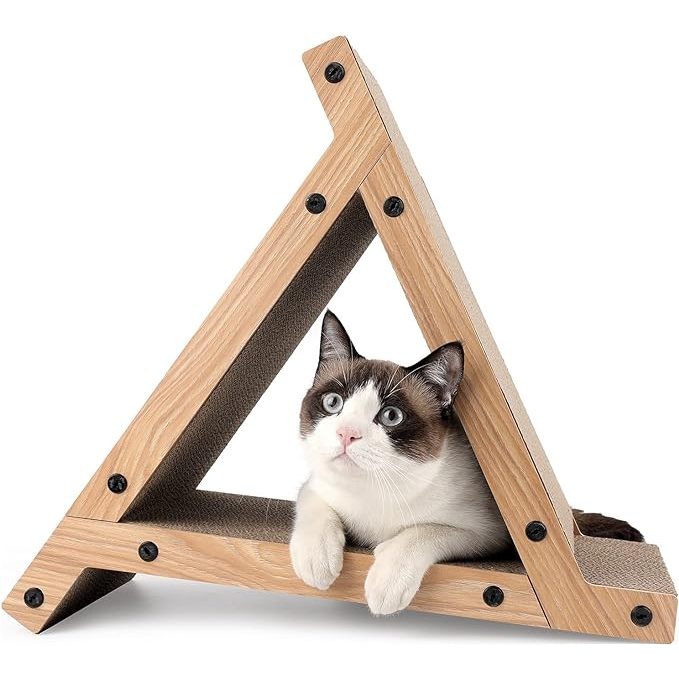 Fukumaru 3 Sided Vertical Cat Scratcher Cardboard Scratching Post Triangle Tunnel Pet Toy