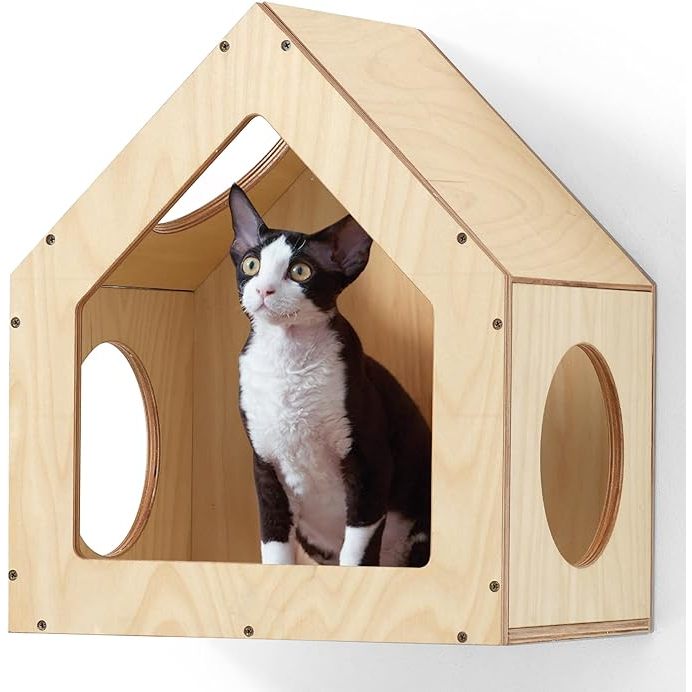 FUKUMARU Cat Bed Wall Mounted Wooden Furniture House Perch Cat Tree Birch Plywood Condo