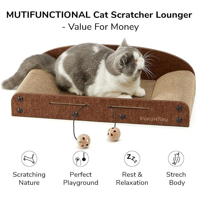 FUKUMARU 21 Inch Cat Scratcher Cardboard Cat Lounger Durable Bed Pet Sofa with Toys