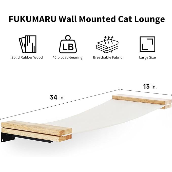 Fukumaru Cat Wall Furniture 34x13 inch Hammock for DIY Cat Wall Shelves Pet Bed Window Perch