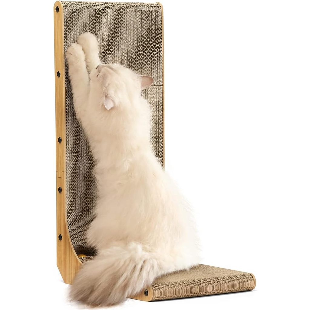 Fukumaru Cat Scratcher L Shape Cat Scratch Pad Wall Mounted Scratching Cardboard with Ball Toy