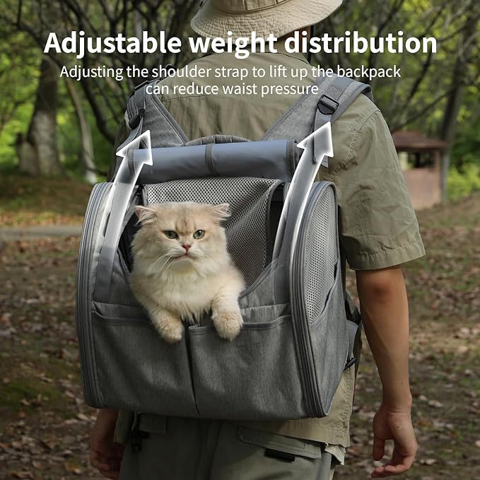 Fukumaru Cat Backpack Adjustable Dog Carrier with Pockets Soft Sided Cage Pet Travel Bag