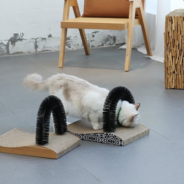 Fukumaru Cat Self Groomer Arch Scratcher with Scratching Pad Massager Toy Brush Pet Bed