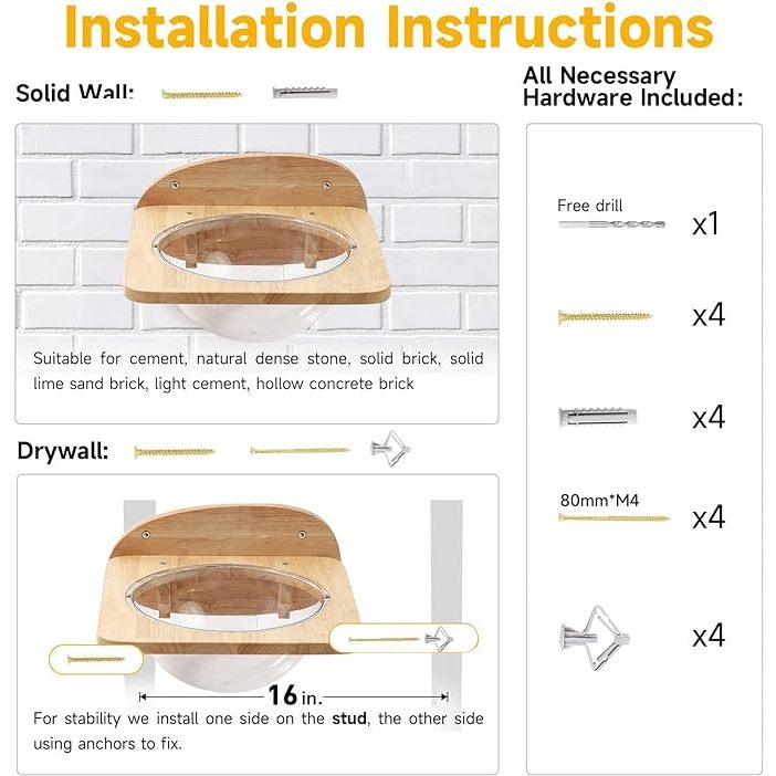 Fukumaru Cat Wall Furniture Set Transparent Capsule Shelves with 2 PCs Pedals