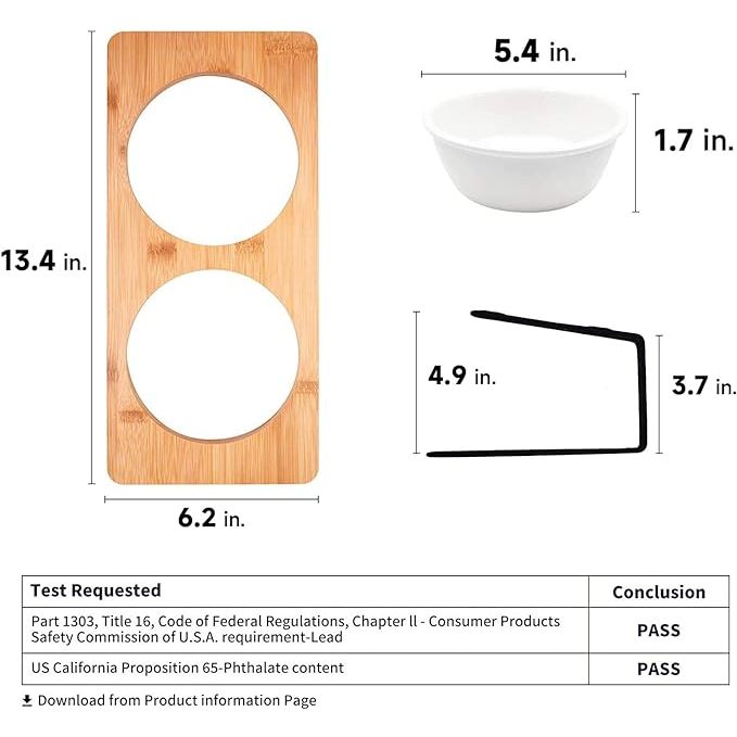 Fukumaru Elevated Cat Ceramic Bowls Small Dog 15° Tilted Raised Food Feeding Dishes Solid Wood Pet Feeder